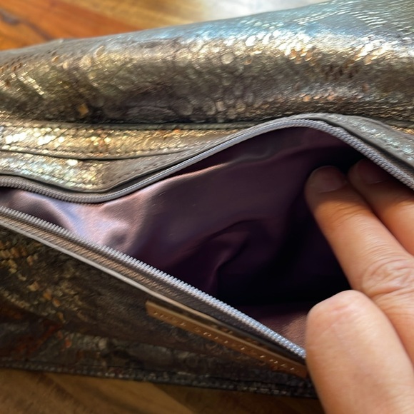 Inge Christopher Leather Metallic Snake Skin Embossed Clutch/Shoulder Bag. P25